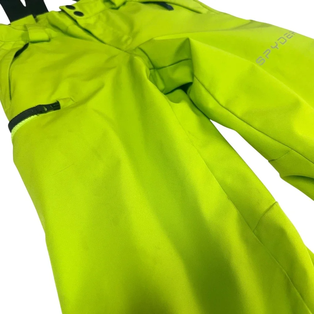 Spyder Kids Ski Snow Pants Bib Suspenders Neon Green Insulated Winter Size 8